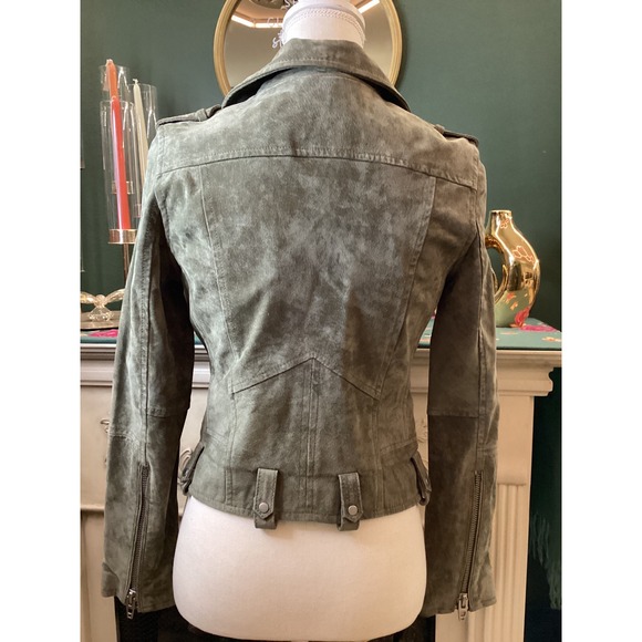 CHELSEA & VIOLET Olive Green Suede Moto Jacket XS - Picture 3 of 7